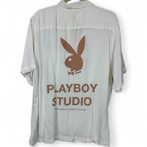 Playboy X Pacsun Embroidered button down camp shirt sz L